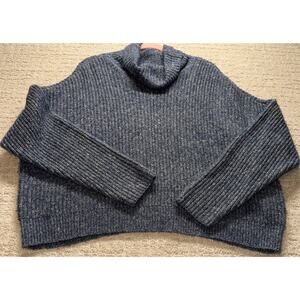 Lucky Brand Women’s XL Blue Chunky Knit Turtleneck Cropped Sweater Cozy Oversize
